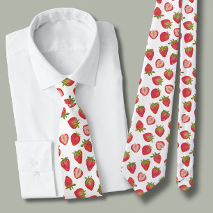 Red Summer Strawberry Pattern Neck Tie