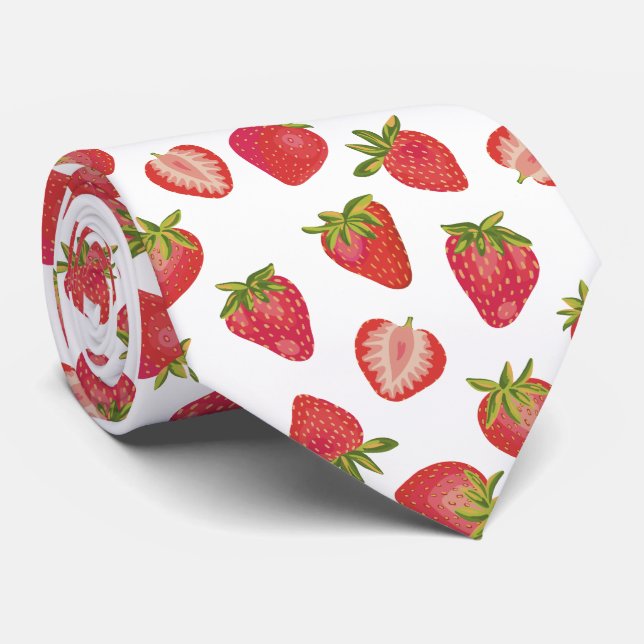 Red Summer Strawberry Pattern Neck Tie (Rolled)