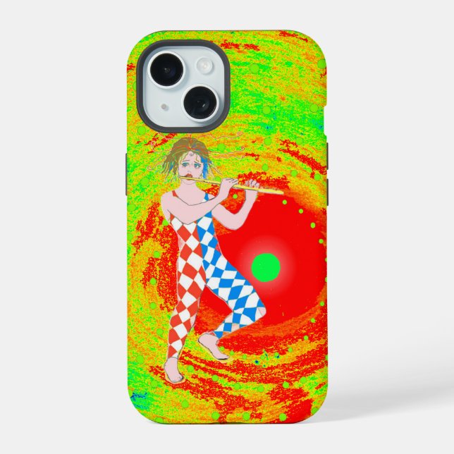 Red sun and a jester art  iPhone 15 case (Back)