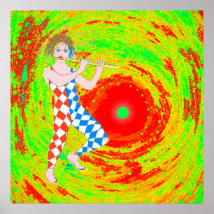 Red sun and a jester art poster
