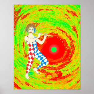 Red sun and a jester art poster