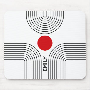 Red sun and Mid Century black and white arches Mouse Mat
