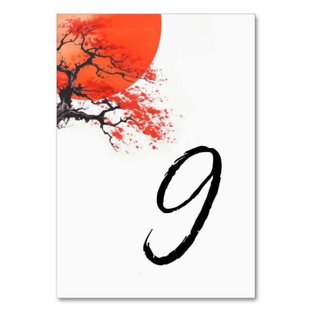Red Sun and Old Sakura  Table Number (Front)