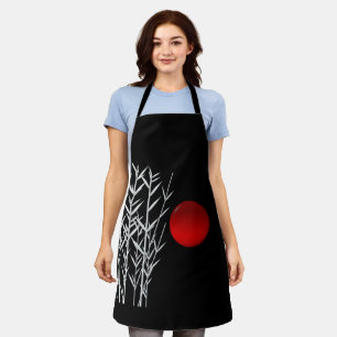 Red sun black white zen apron