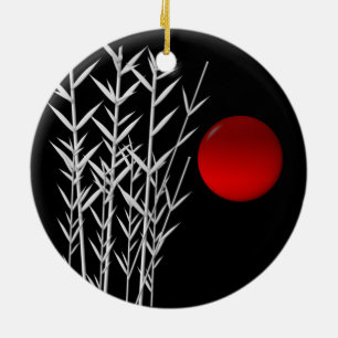 Red sun black white zen ceramic tree decoration
