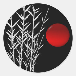 Red sun black white zen classic round sticker