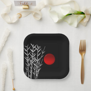 Red sun black white zen   paper plate