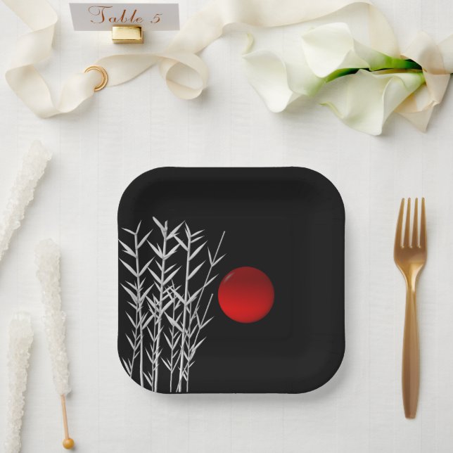 Red sun black white zen   paper plate (Wedding)