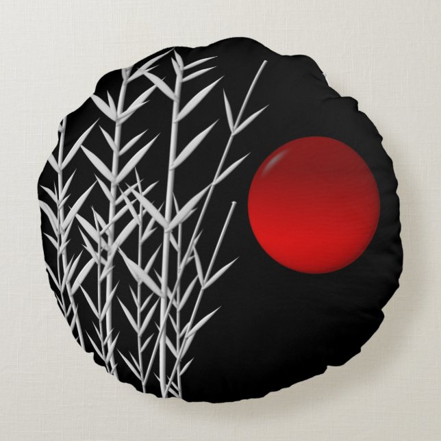 Red sun black white zen round cushion (Back)