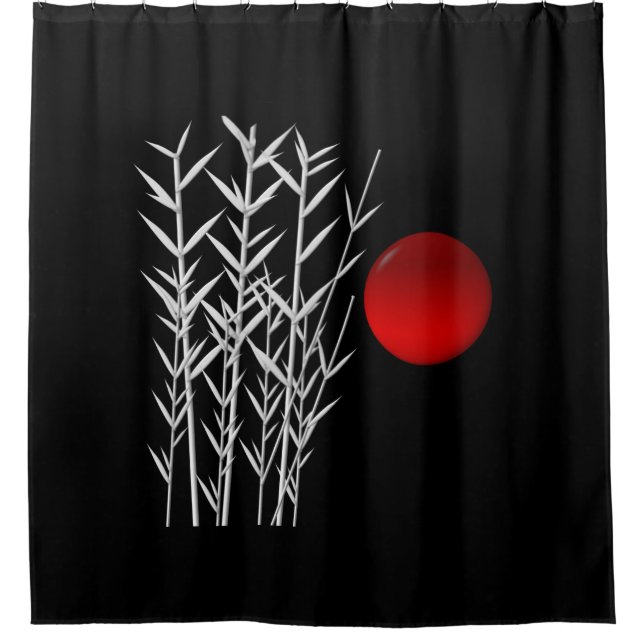 Red sun black white zen shower curtain (Front)