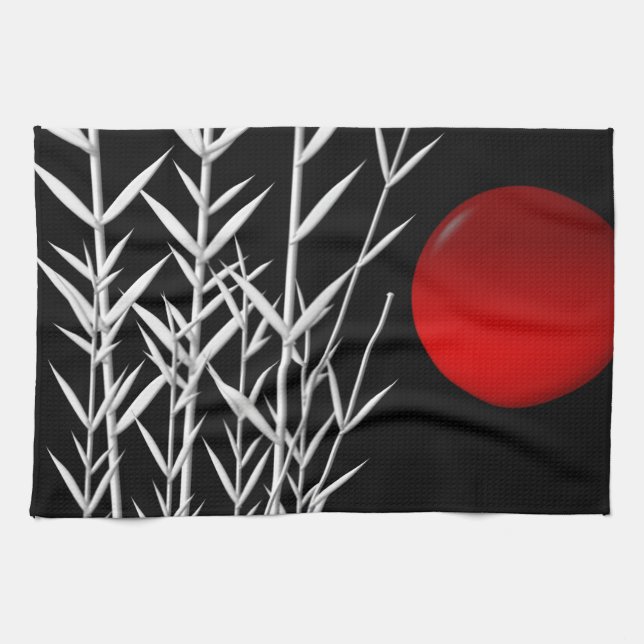 Red sun black white zen tea towel (Horizontal)