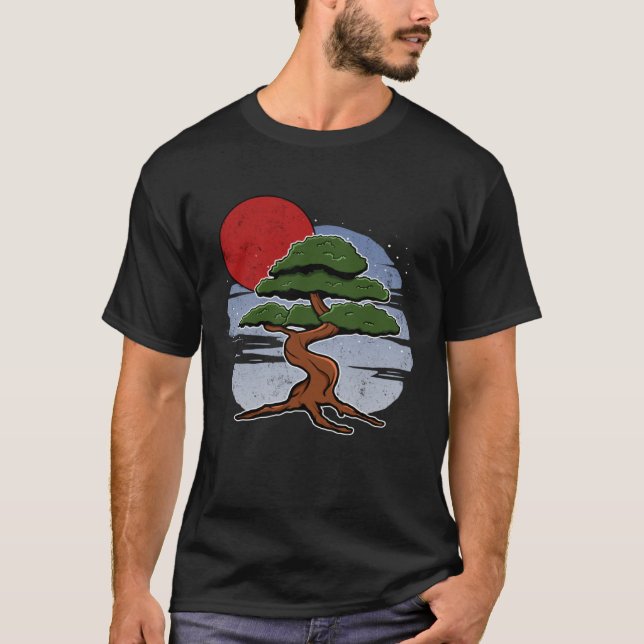 Red Sun Bonsai Japanese Zen Planting Planter T-Shirt (Front)