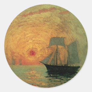 Red Sun by Maxime Maufra, Vintage Impressionism Classic Round Sticker