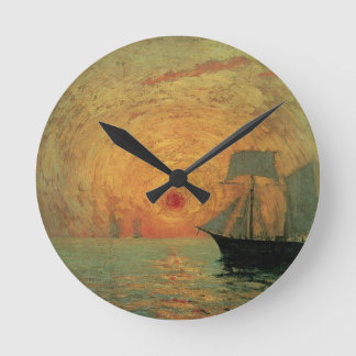Red Sun by Maxime Maufra, Vintage Impressionism Round Clock