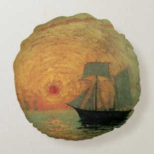 Red Sun by Maxime Maufra, Vintage Impressionism Round Cushion
