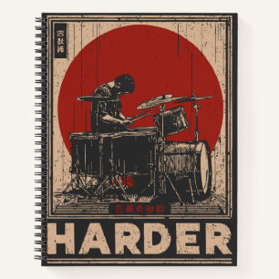 Red Sun Drummer Motivational Music Art Notebook