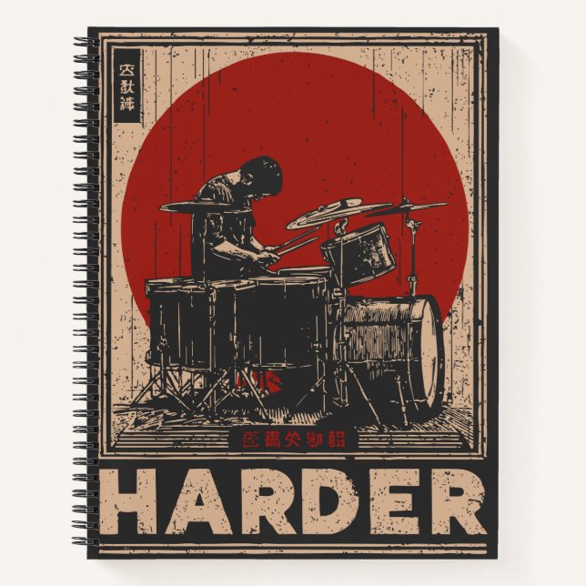 Red Sun Drummer | Motivational Music Art Notebook (Front)