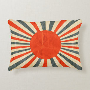 Red sun flag on paper texture, retro vintage styl decorative cushion