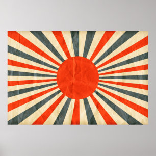 Red sun flag on paper texture,  retro vintage styl poster