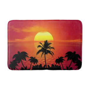 Red Sun Tropical Palm Beach Bath Mat