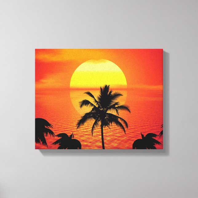 Red Sun Tropical Palm Beach Canvas Print (Front)