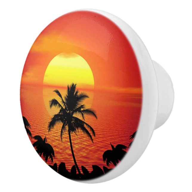 Red Sun Tropical Palm Beach Ceramic Knob (Right)