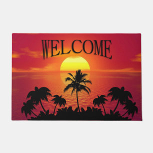 Red Sun Tropical Palm Beach Welcome Doormat