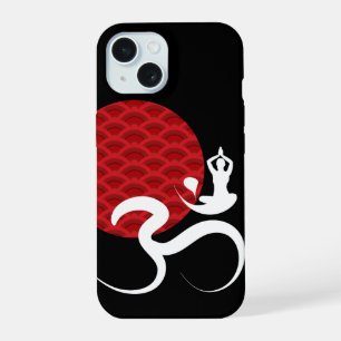 Red Sun Yoga Spiritual Indian Meditate Om Aum Logo iPhone 15 Case