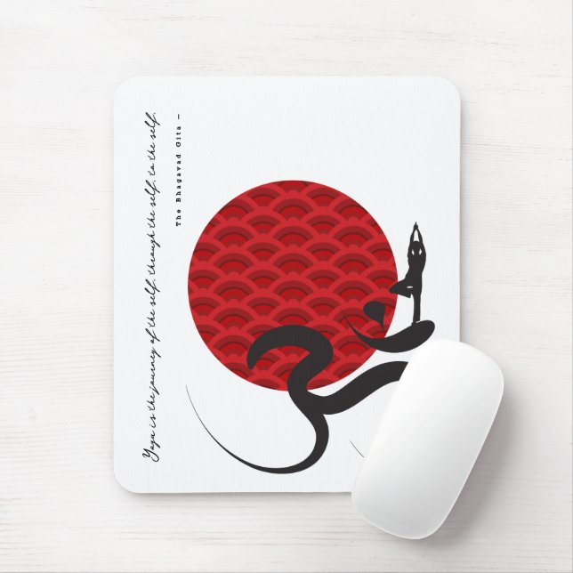 Red Sun Yoga Spiritual Indian Meditate Om Aum Logo Mouse Mat (With Mouse)
