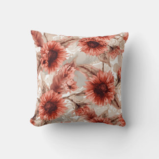 Red Sunflower Floral Pattern Cushion
