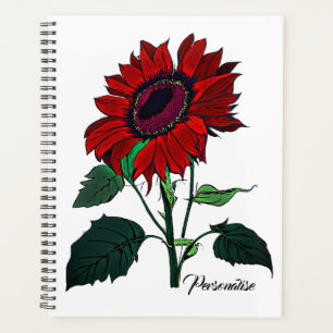 Red Sunflower Flower Pattern Cute White Journal Planner