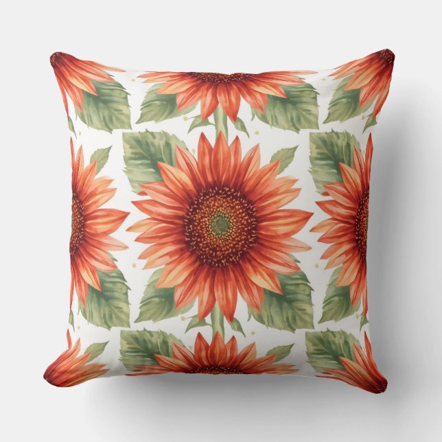 Red Sunflower Pattern Cushion (Front)