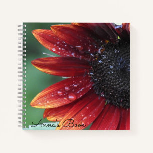 Red Sunflower Petals And Rain Drops *Personalise* Notebook
