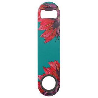 Red Sunflower Sideview Turquoise Bottle Opener