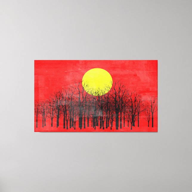 Red Sunset Abstract Painting Canvas Print (Front)