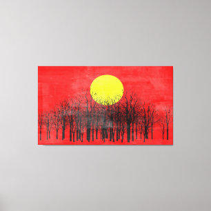 Red Sunset Abstract Painting Canvas Print
