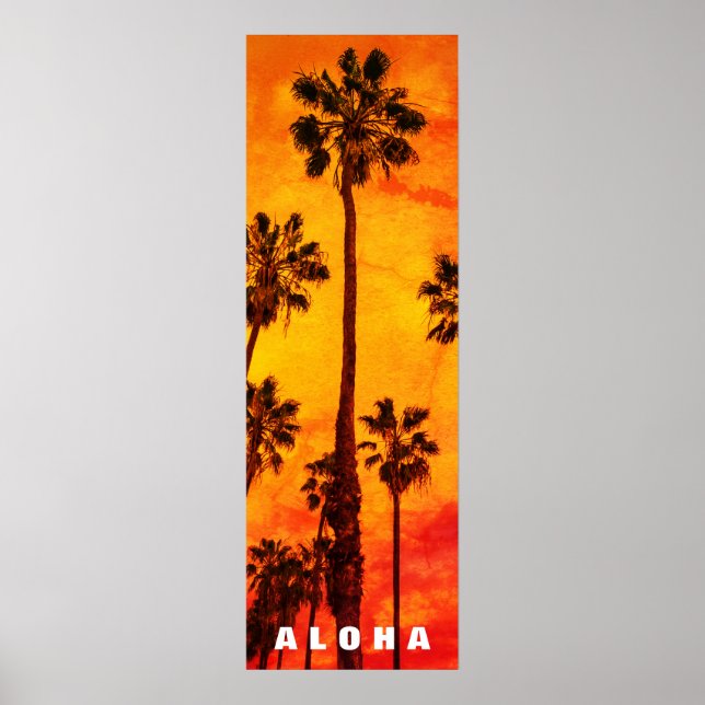 Red Sunset Aloha Hawaii Palm Trees Tropics Travel Poster (Front)