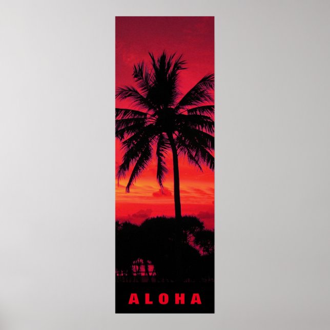 Red Sunset Aloha Hawaii Palm Trees Tropics Travel Poster (Front)