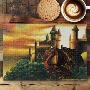 Red Sunset Castle Dragon Fantasy Jigsaw Puzzle