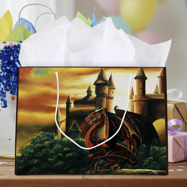 Red Sunset Castle Dragon Fantasy Large Gift Bag (Creator Uploaded)