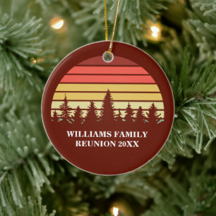 Red Sunset Forest Custom Family Reunion Christmas Ceramic Tree Decoration