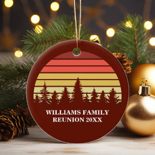 Red Sunset Forest Custom Family Reunion Christmas Ceramic Tree Decoration