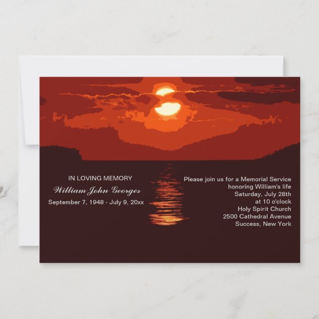 Red Sunset Memorial Service Announcement (Front)