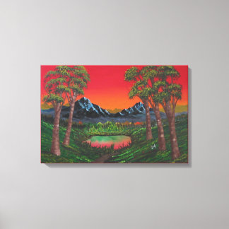 Red Sunset Mountain Forest Lake Canvas Print
