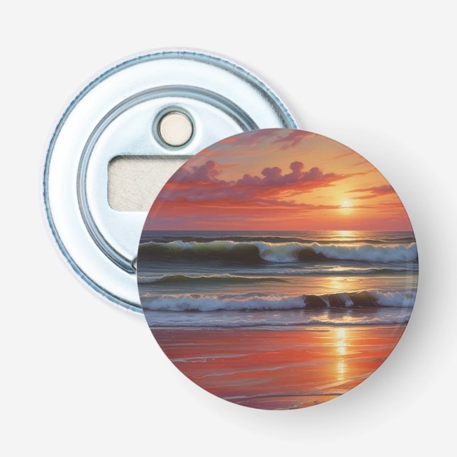 Red Sunset Ocean Seascape Painting Artwork Bottle Opener (Front)
