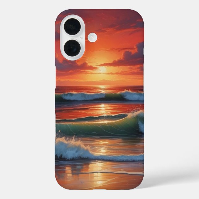 Red Sunset Ocean Seascape Painting Artwork Case-Mate iPhone Case (Back)