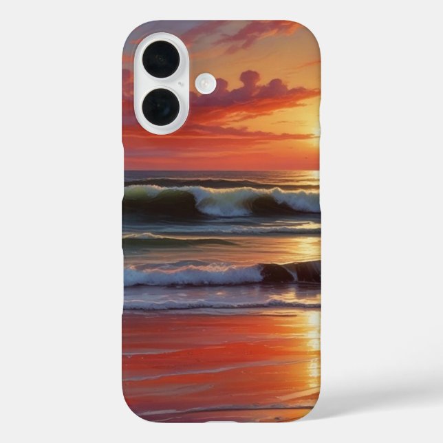 Red Sunset Ocean Seascape Painting Artwork Case-Mate iPhone Case (Back)
