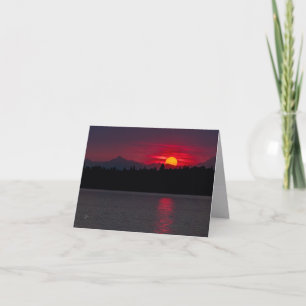 Red Sunset Olympic Mountains Blank All Occasion Holiday Card