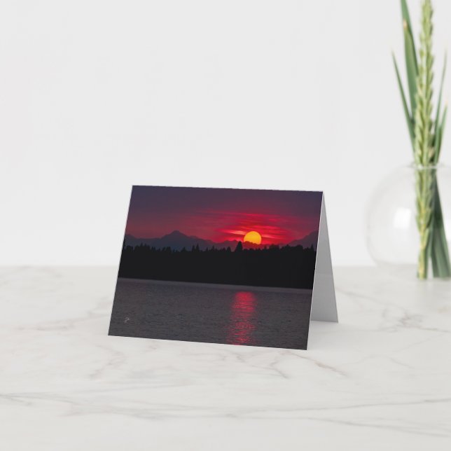 Red Sunset Olympic Mountains Blank All Occasion Holiday Card (Front)