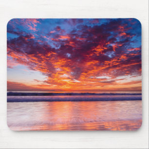 Red sunset over the sea, California Mouse Mat